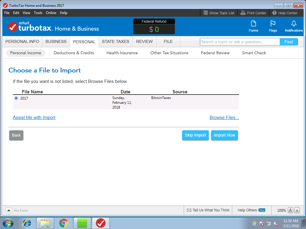 Choose TXF file in TurboTax