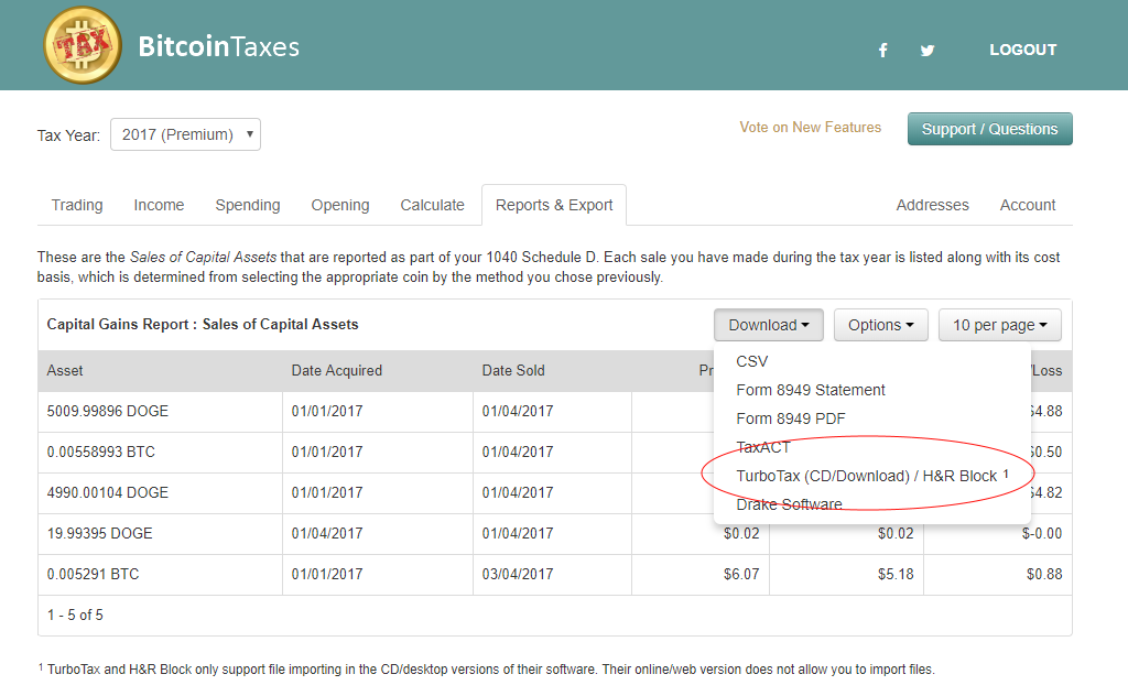 Export TurboTax TXF file from Bitcoin.Tax